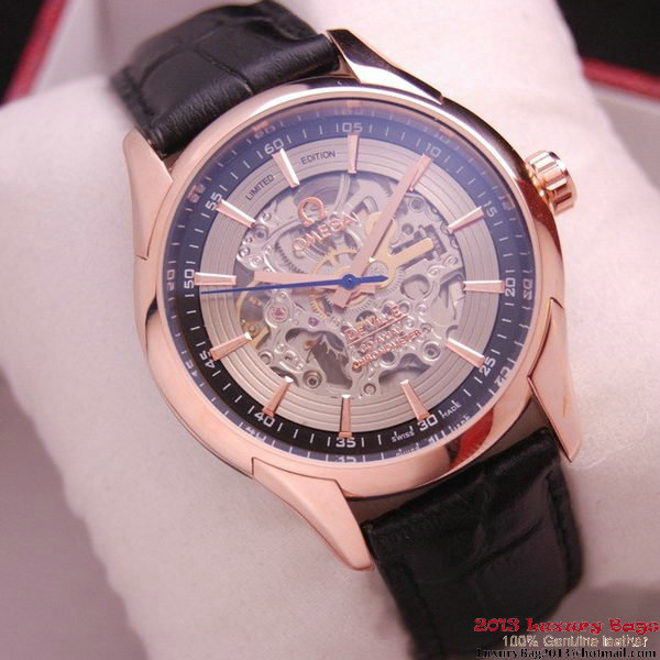 OMEGA DE VILLE Tourbillon Watches Red Gold on Black Leather Strap Om7016 OMEGA DE VILLE Tourbillon Watches Red Gold on Black Leather Strap Om7016