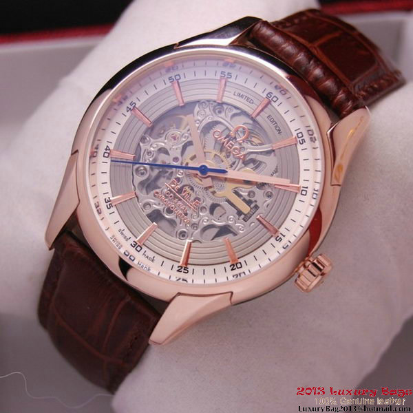 OMEGA DE VILLE Tourbillon Watches Red Gold on Brown Leather Strap Om7013 OMEGA DE VILLE Tourbillon Watches Red Gold on Brown Leather Strap Om7013