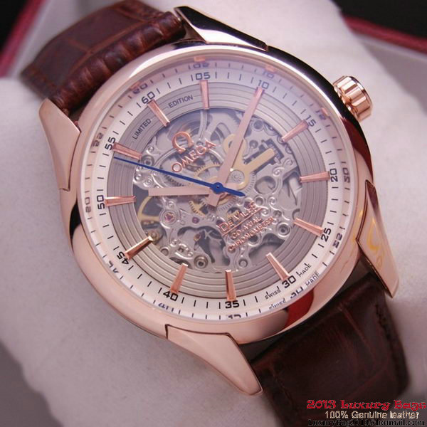 OMEGA DE VILLE Tourbillon Watches Red Gold on Brown Leather Strap Om7013 OMEGA DE VILLE Tourbillon Watches Red Gold on Brown Leather Strap Om7013