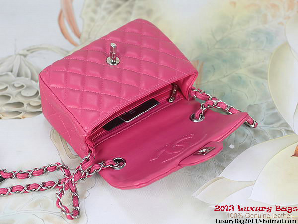 Chanel mini Classic Flap Bag Rose Sheepskin 1115 Silver