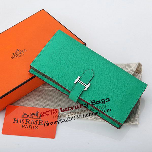 Hermes Bearn Japonaise Bi-Fold Wallet Grainy Leather A208 Light Green Hermes Bearn Japonaise Bi-Fold Wallet Grainy Leather A208 Light Green