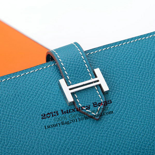 Hermes Bearn Japonaise Bi-Fold Wallet Original Leather A208 Blue Hermes Bearn Japonaise Bi-Fold Wallet Original Leather A208 Blue