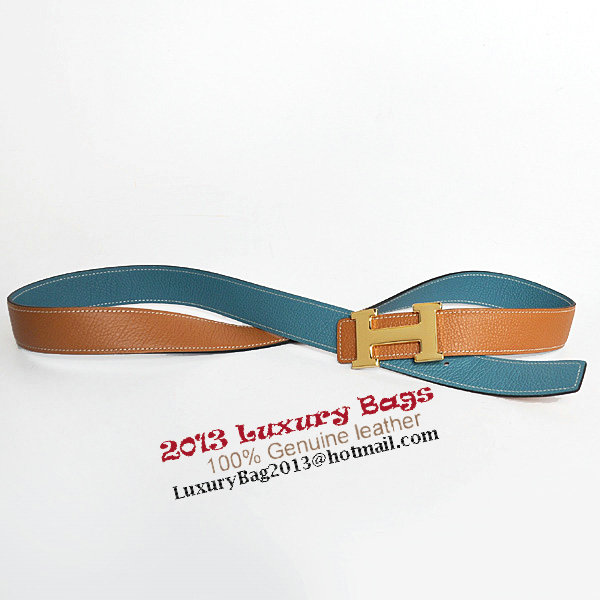 Hermes Bovine Jugular Veins In Blue Belt HR1010A Gold Hermes Bovine Jugular Veins In Blue Belt HR1010A Gold