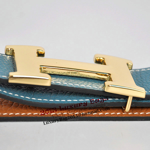 Hermes Bovine Jugular Veins In Blue Belt HR1010A Gold Hermes Bovine Jugular Veins In Blue Belt HR1010A Gold