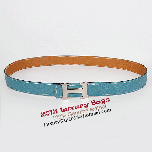 Hermes Bovine Jugular Veins In Blue Belt HR1010B Silver Hermes Bovine Jugular Veins In Blue Belt HR1010B Silver