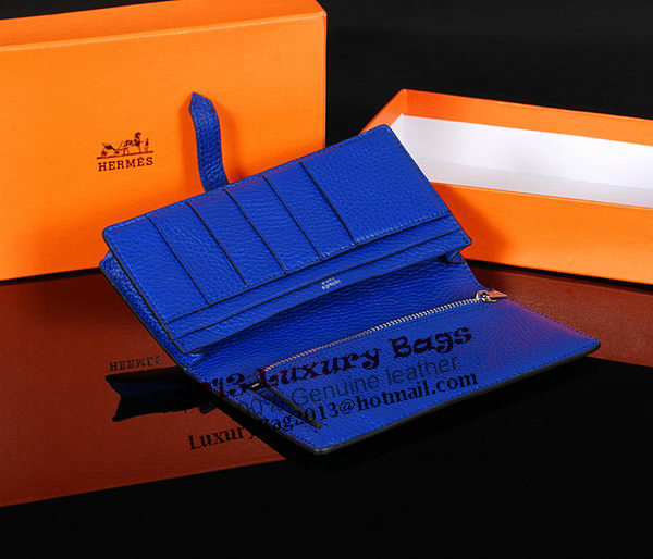 Hermes Bearn Japonaise Bi-Fold Wallet Original Leather A1018 Blue Hermes Bearn Japonaise Bi-Fold Wallet Original Leather A1018 Blue