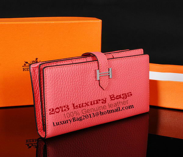 Hermes Bearn Japonaise Bi-Fold Wallet Original Leather A1018 Pink Hermes Bearn Japonaise Bi-Fold Wallet Original Leather A1018 Pink