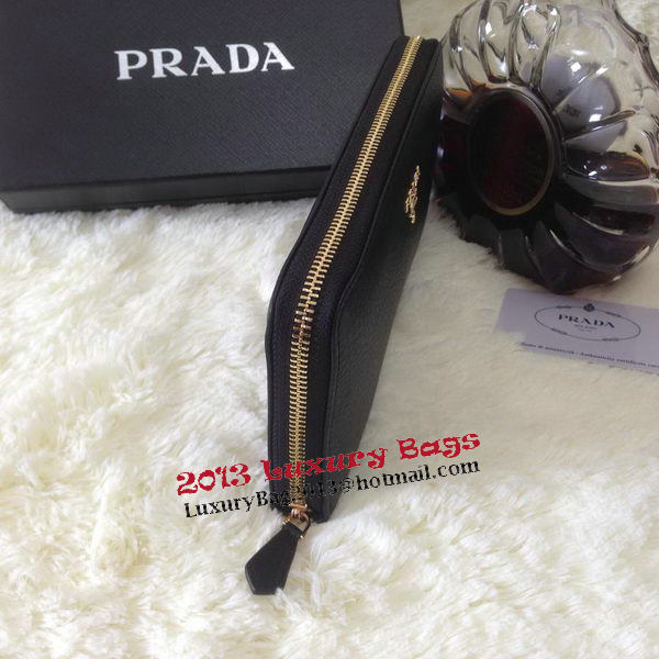 Prada Grainy Leather Large Zippy Wallets Black Prada Grainy Leather Large Zippy Wallets Black