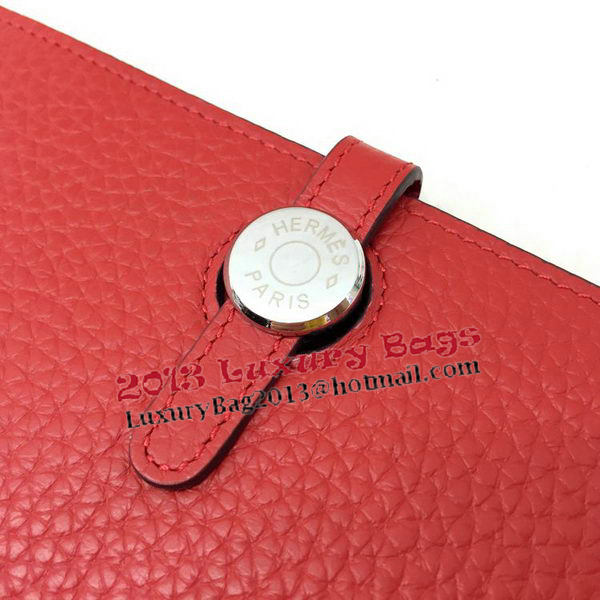 Hermes Dogon Combined Wallet Litchi Leather A508 Red Hermes Dogon Combined Wallet Litchi Leather A508 Red