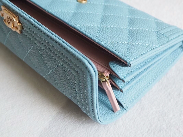 Chanel Boy Matelasse Long Wallet Calfskin Leather CHA5264 Blue Chanel Boy Matelasse Long Wallet Calfskin Leather CHA5264 Blue