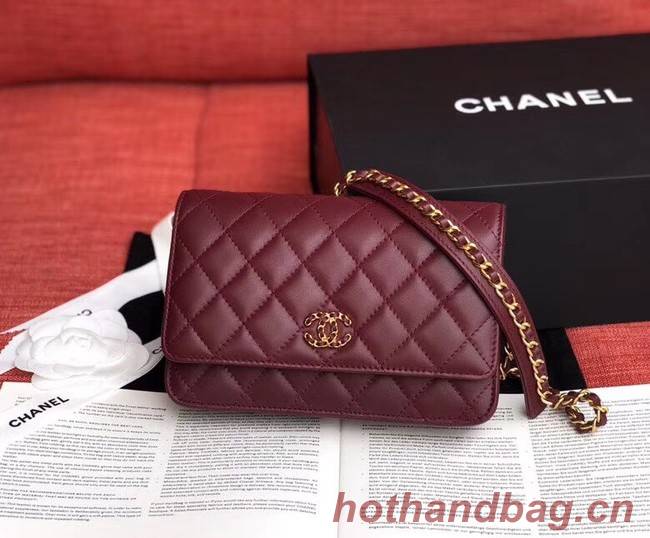 Chanel Original Sheepskin Leather Belt Bag Wine 33866 Gold