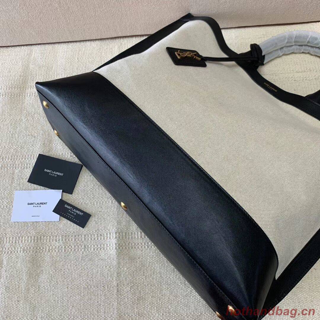 Yves Saint Laurent SHOPPING TAG IN CANVAS AND LEATHER Y615719 black&white