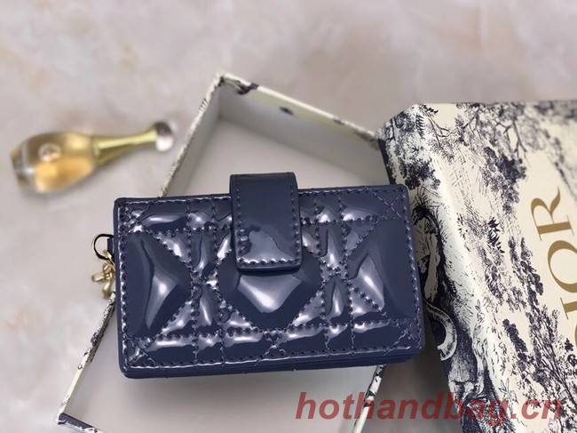 LADY DIOR 5-GUSSET CARD HOLDER Vents Patent Cannage Calfskin S0074OV blue