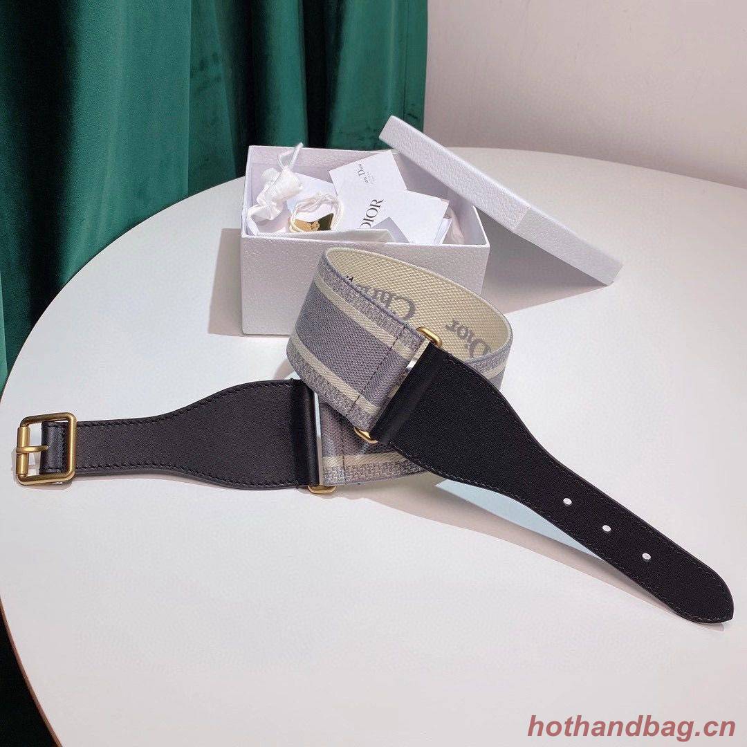 Dior Belt 65 mm Embroidered Canvas M928 Gray & Cream Dior Belt 65 mm Embroidered Canvas M928 Gray & Cream