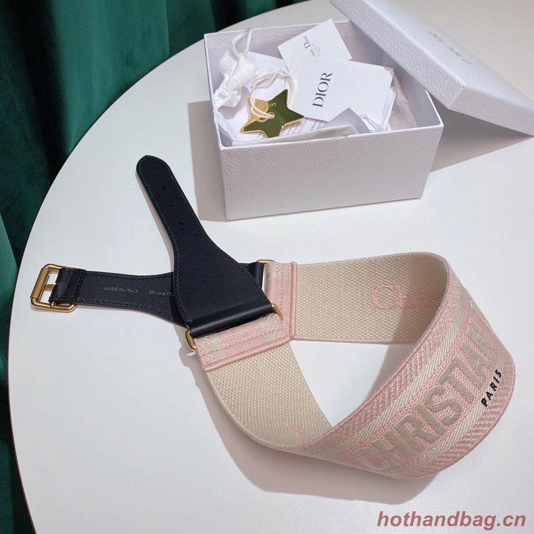 Dior Belt 65 mm Embroidered Canvas M929 Pink & Cream Dior Belt 65 mm Embroidered Canvas M929 Pink & Cream
