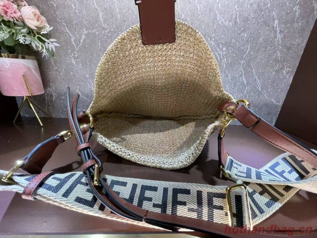 FENDI SMALL CROISSANT Woven straw bag 8BR790AFG