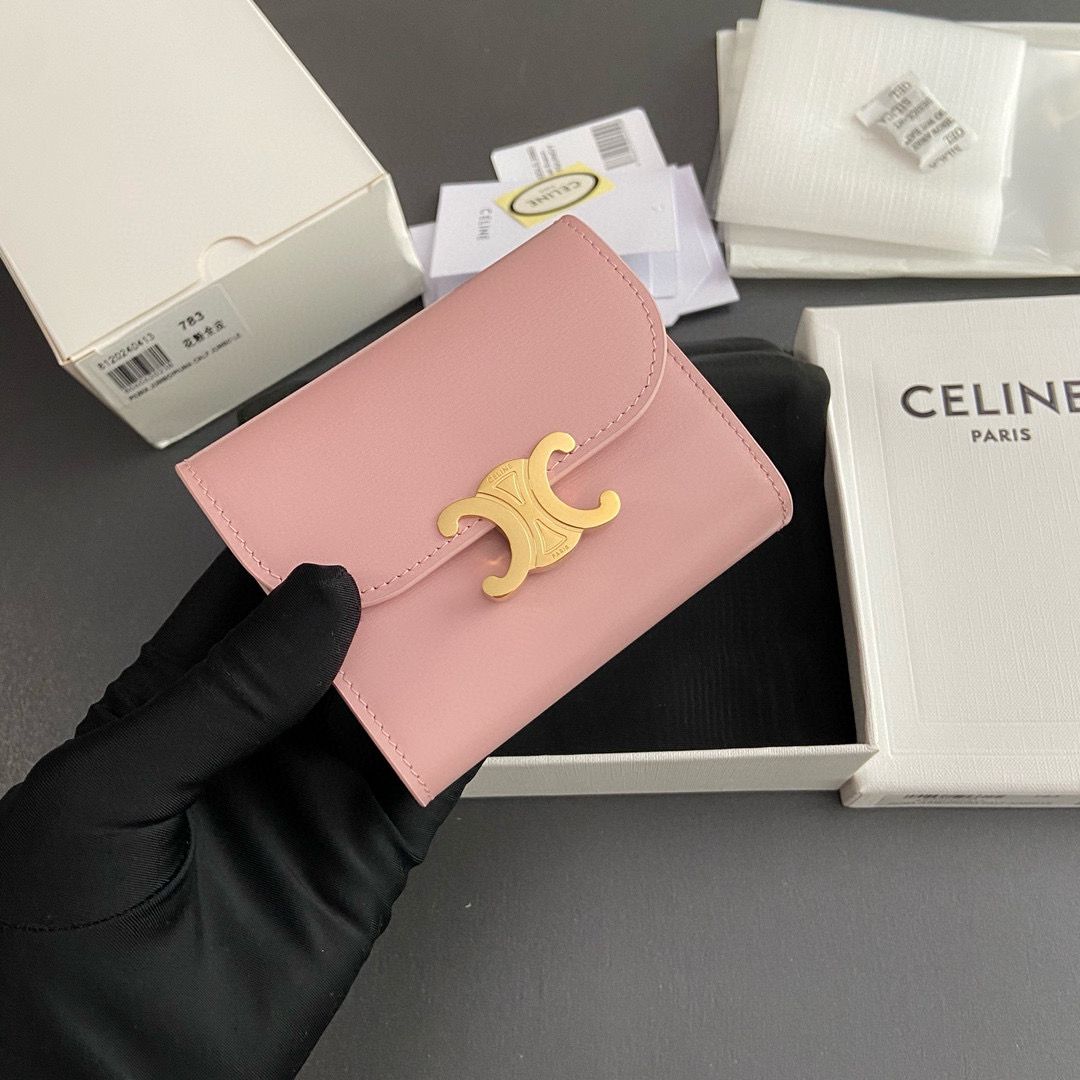 Celine SMALL WALLET TRIOMPHE IN SHINY CALFSKIN 10D783 PINK Celine SMALL WALLET TRIOMPHE IN SHINY CALFSKIN 10D783 PINK