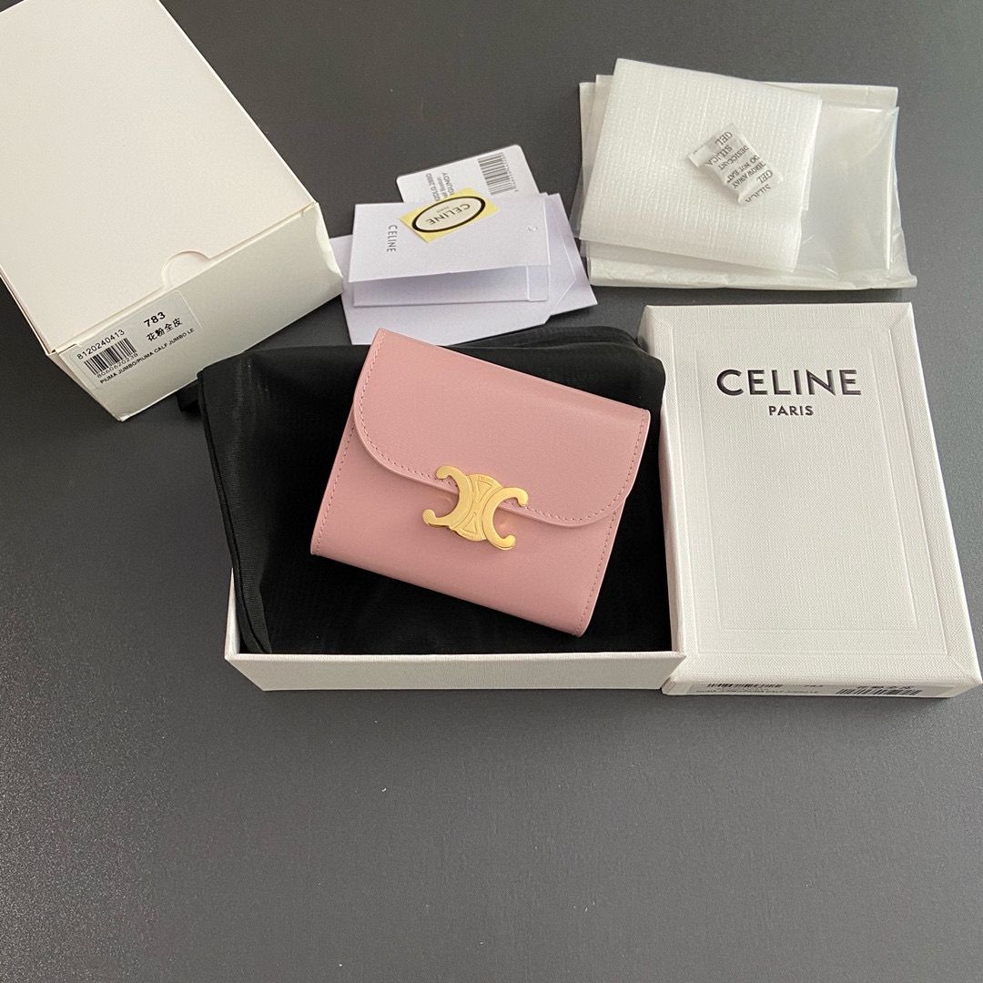 Celine SMALL WALLET TRIOMPHE IN SHINY CALFSKIN 10D783 PINK Celine SMALL WALLET TRIOMPHE IN SHINY CALFSKIN 10D783 PINK