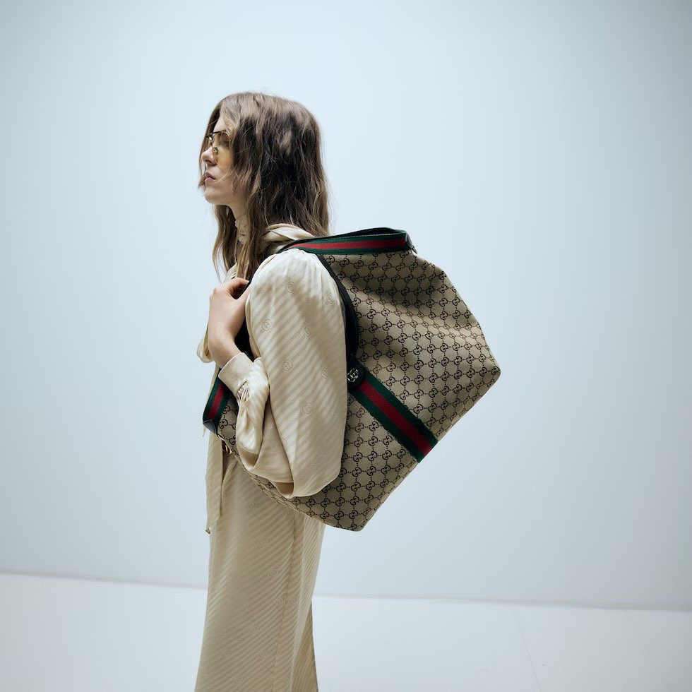 Gucci Giglio Large Tote Bag Variation Beige and Brown GG Canvas 853971 Gucci Giglio Large Tote Bag Variation Beige and Brown GG Canvas 853971