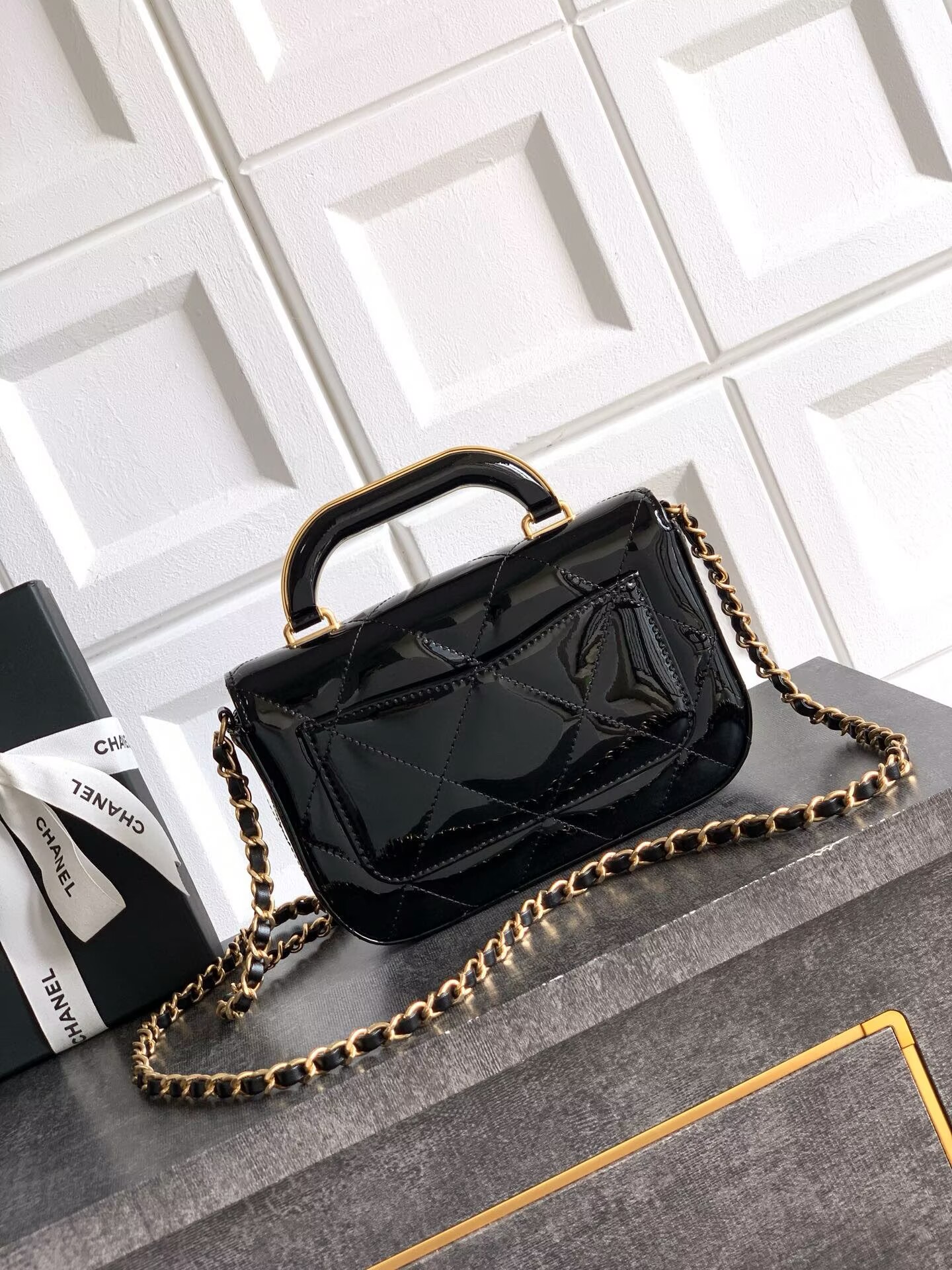 Chanel 25K Original Patent Leather Top Handle Bag  A6320 Black