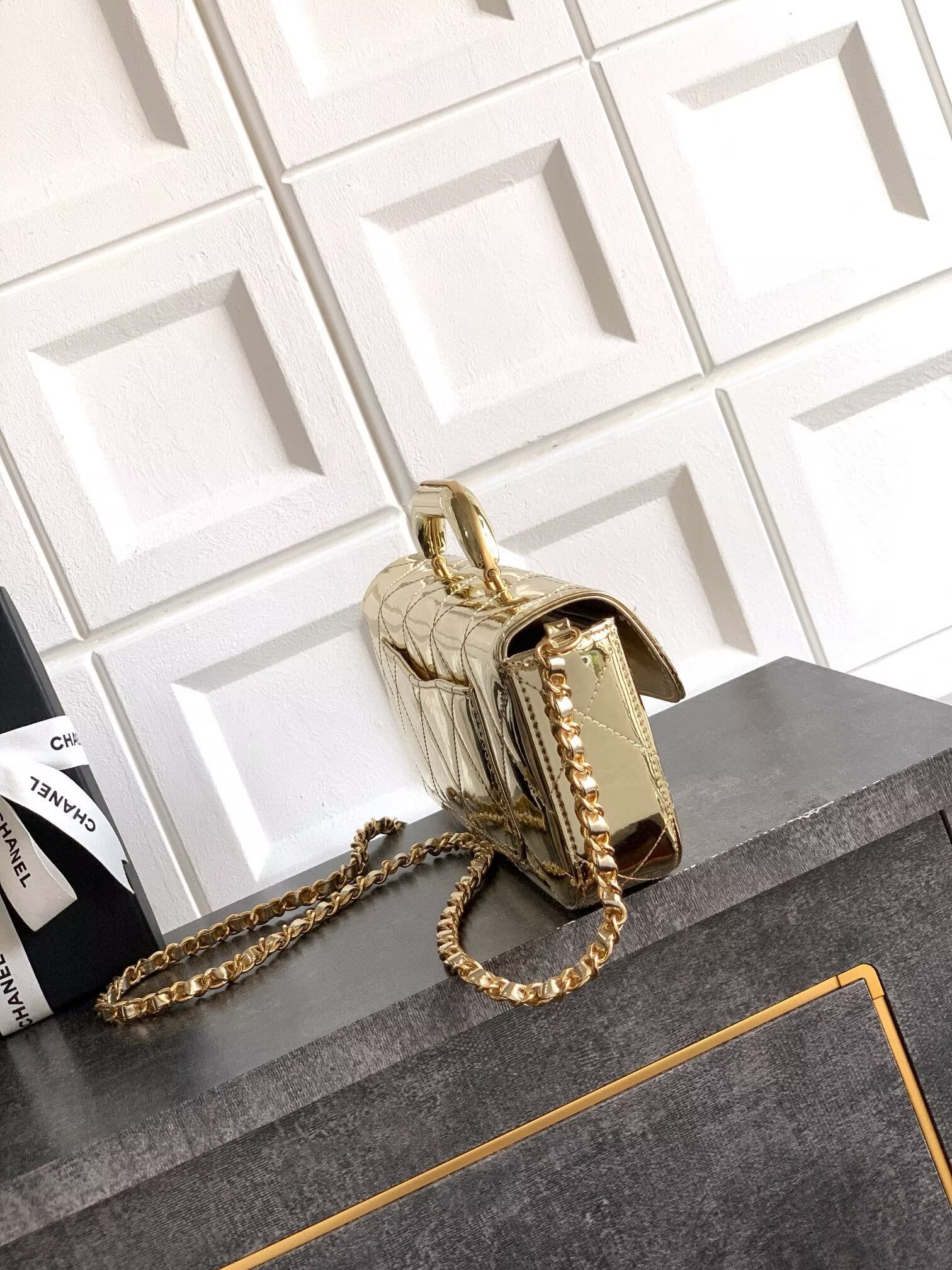 Chanel 25K Original Patent Leather Top Handle Bag A6321 Gold Chanel 25K Original Patent Leather Top Handle Bag A6321 Gold