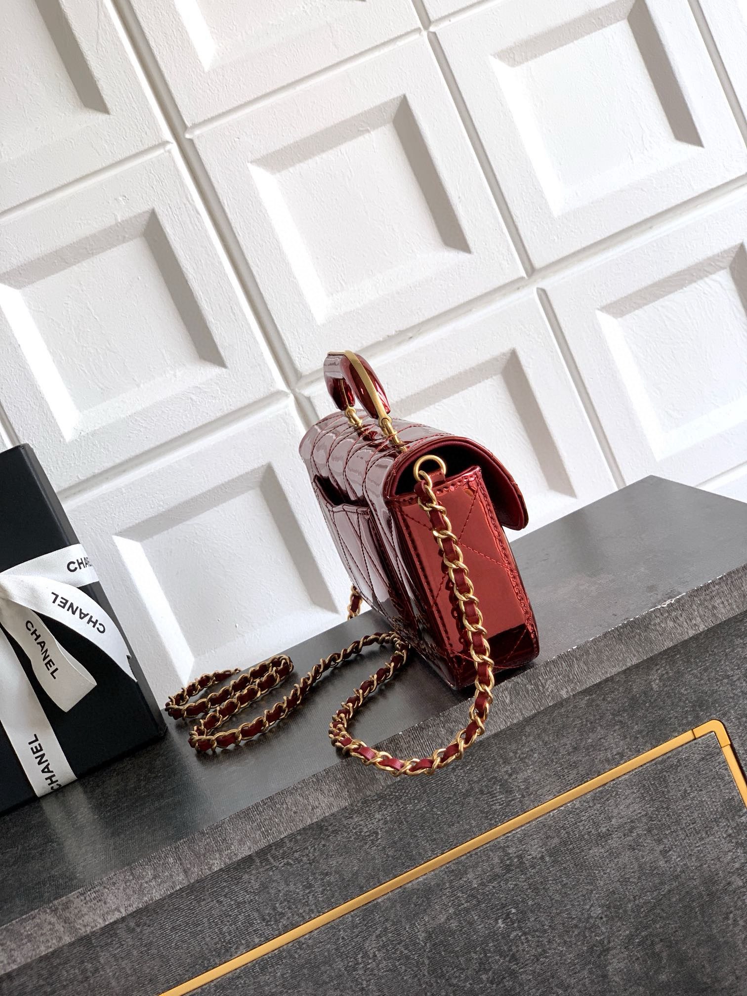 Chanel 25K Original Patent Leather Top Handle Bag A6321 Wine Chanel 25K Original Patent Leather Top Handle Bag A6321 Wine