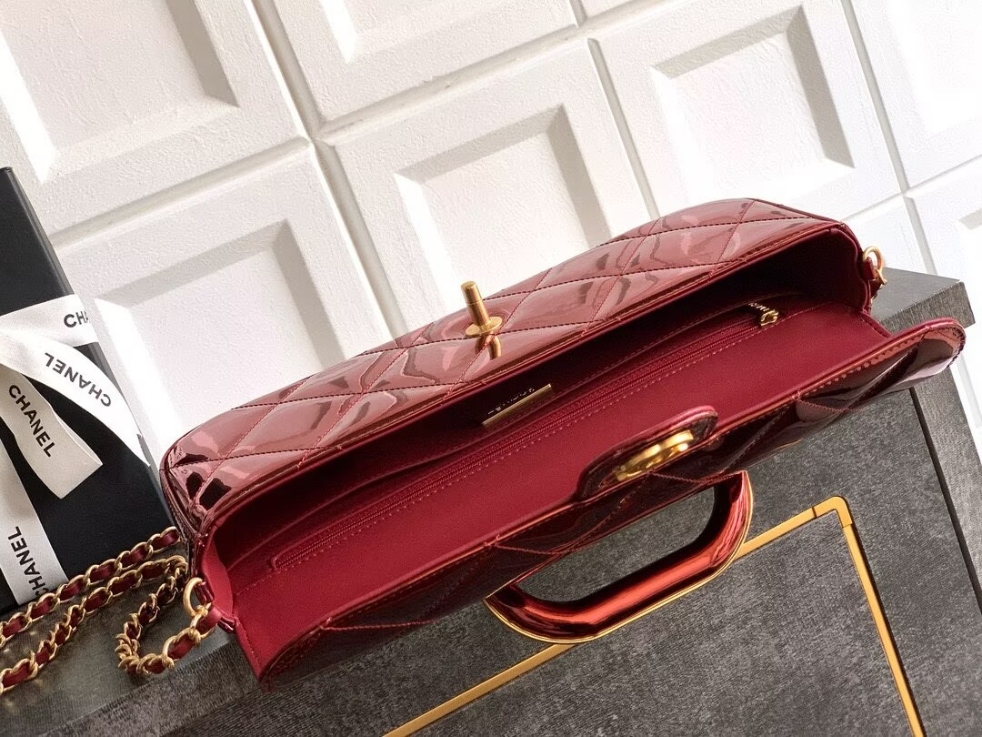 Chanel 25K Original Patent Leather Top Handle Bag A6321 Wine Chanel 25K Original Patent Leather Top Handle Bag A6321 Wine