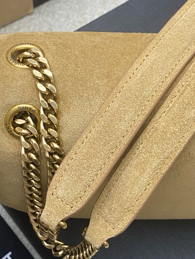 Saint Laurent CALYPSO small in plunged suede 734153 CARAMEL COGNAC