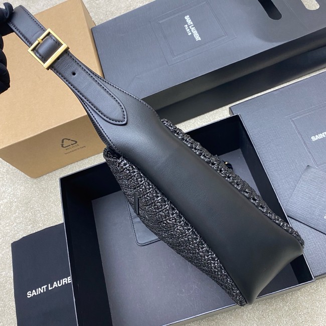 Saint Laurent LE 5 A 7 supple small in raffia and leather 823812 black