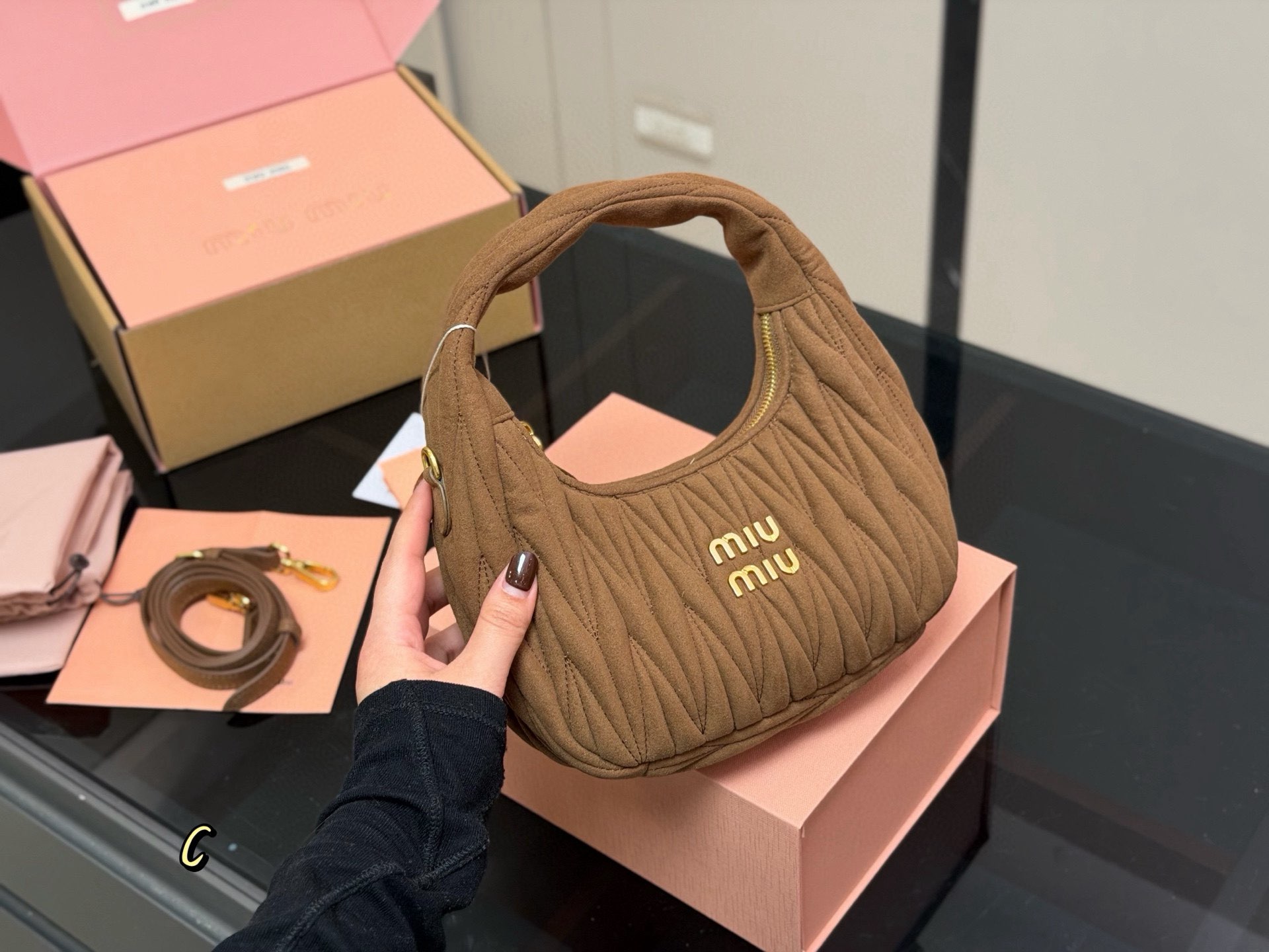 Miu Miu Women Wander Matelasse Suede Top Handle Bag MM63201 Dark Brown Miu Miu Women Wander Matelasse Suede Top Handle Bag MM63201 Dark Brown