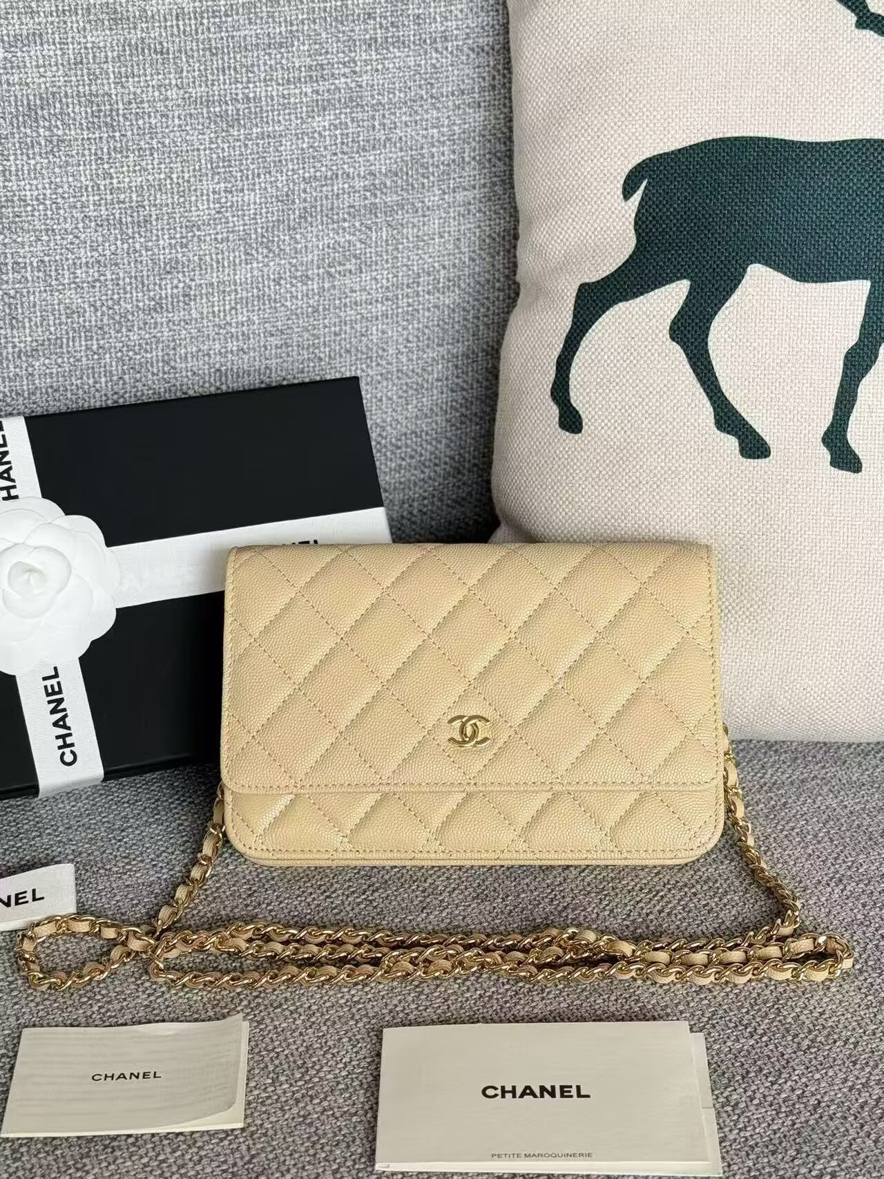 Chanel WOC Original Caviar Leather Flap cross-body bag CF33814 Beige Gold chain Chanel WOC Original Caviar Leather Flap cross-body bag CF33814 Beige Gold chain