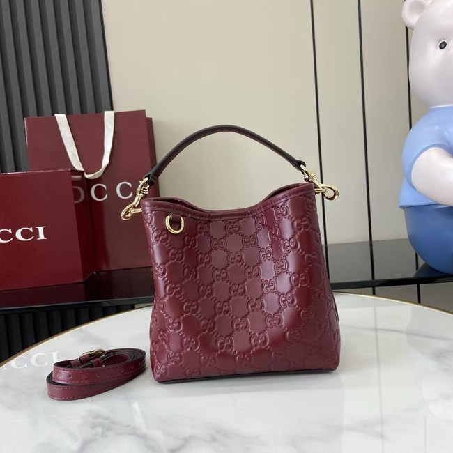 Gucci GG Emblem small bucket bag 815118 Rosso Ancora red