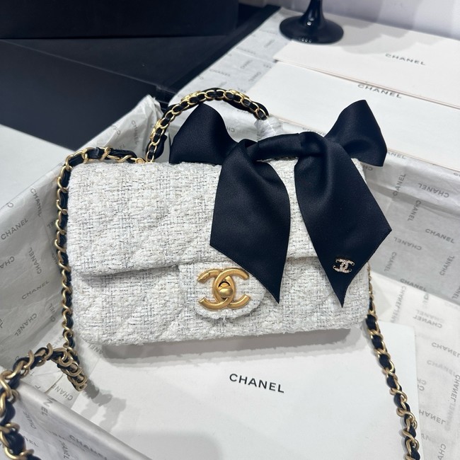 CHANEL Mini Flap Bag with Top Handle AS5875 White & Black
