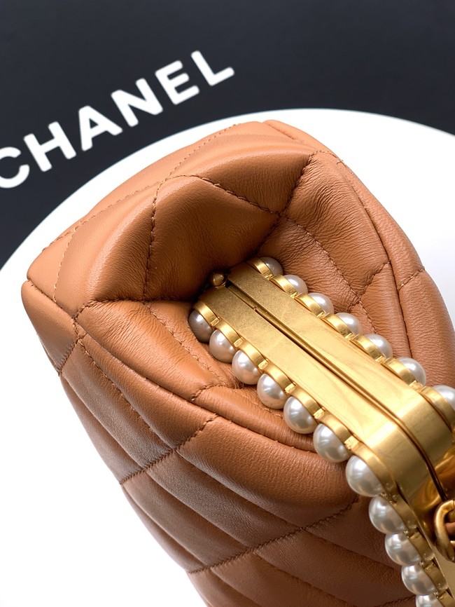 CHANEL Clutch Pearly Lambskin AS5912 brown
