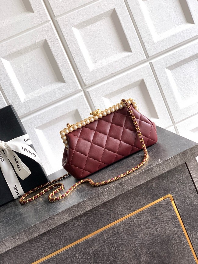 CHANEL Clutch Pearly Lambskin AS5912 red