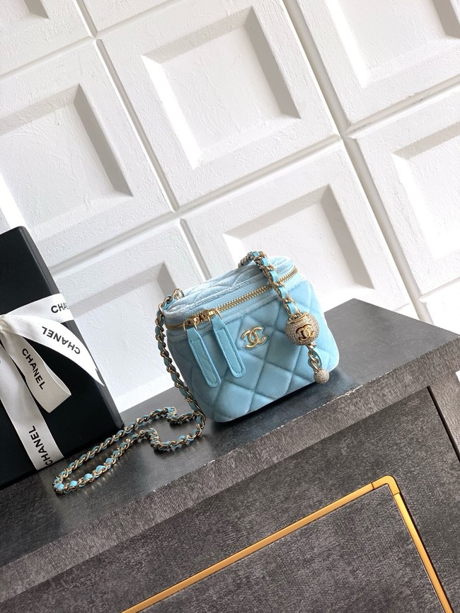 CHANEL velvet Small Vanity with Chain AP3941 light blue