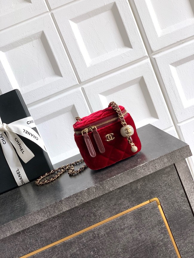 CHANEL velvet Small Vanity with Chain AP3941 red