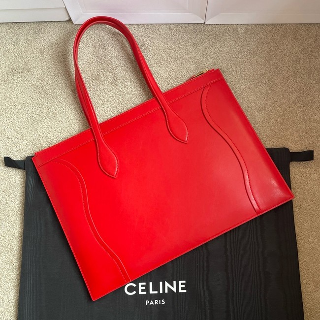 Celine FLAT CABAS NEW LUGGAGE IN GLOSSY CALFSKIN 123963 Ultra Red