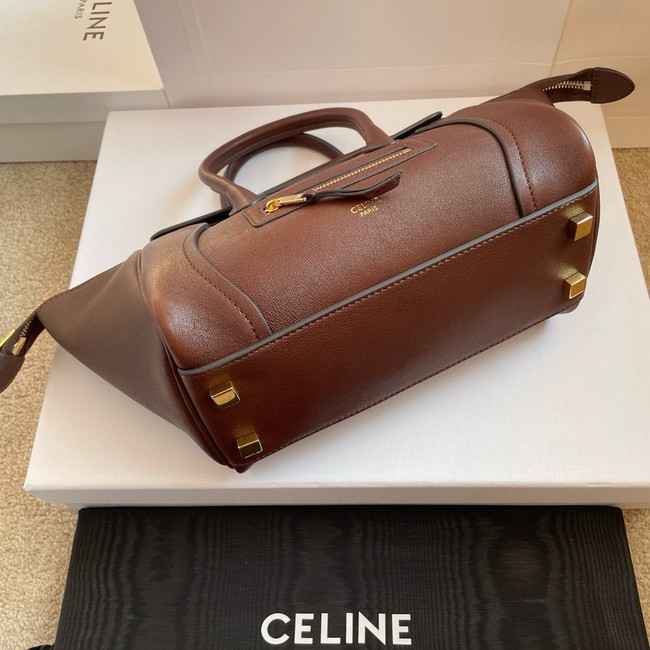 Celine SMALL NEW LUGGAGE IN SUPPLE SHINY LAMBSKIN 124213 SOFT brown