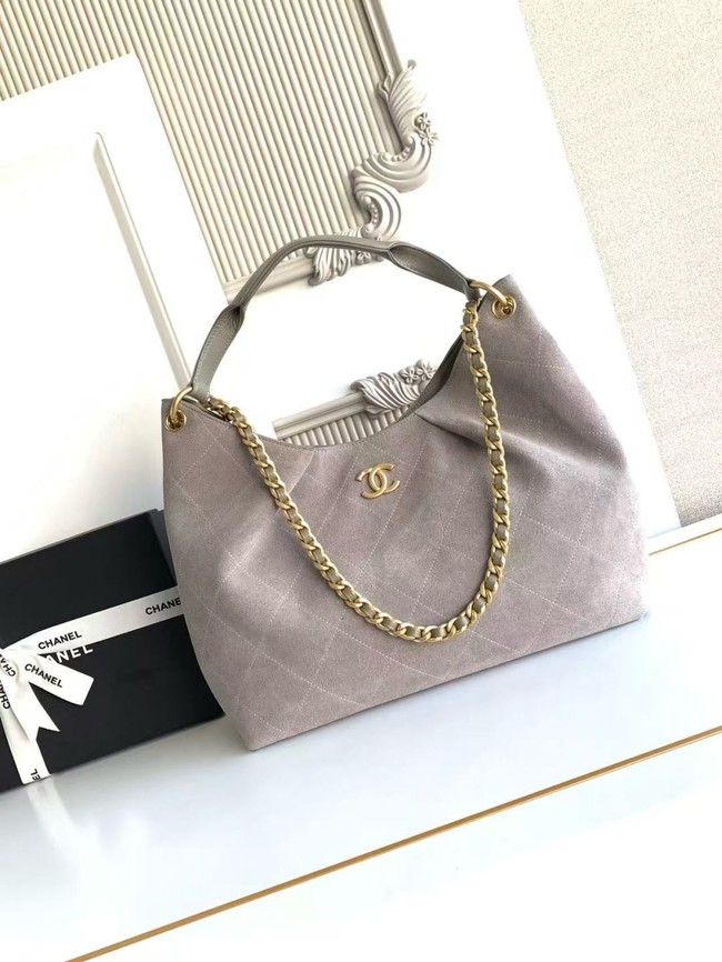 CHANEL Hobo Bag Suede Calfskin AS5978 gray