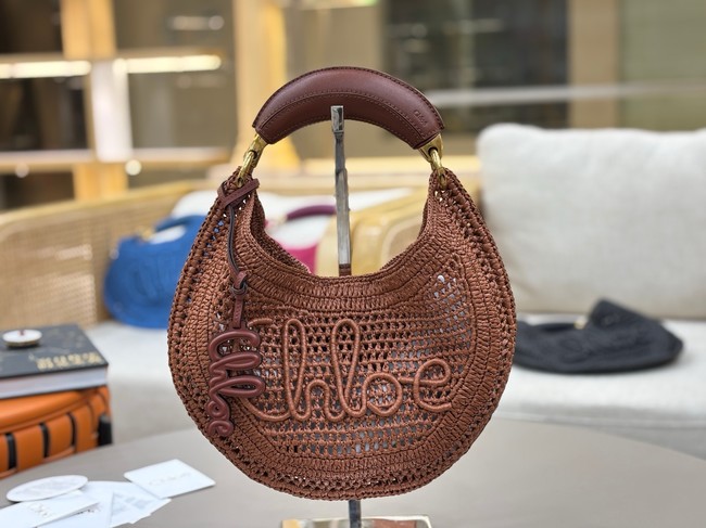 Chloe SUMMER straw and leather tote bag 1668 brown