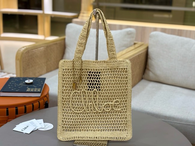 Chloe SUMMER straw and leather tote bag 0824P Nude