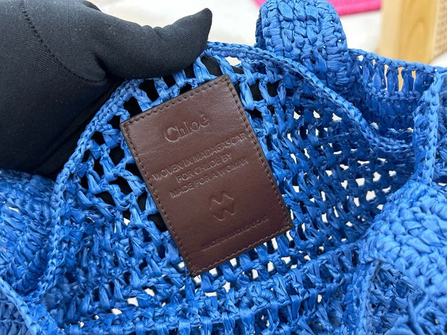 Chloe SUMMER straw and leather tote bag 0824P blue