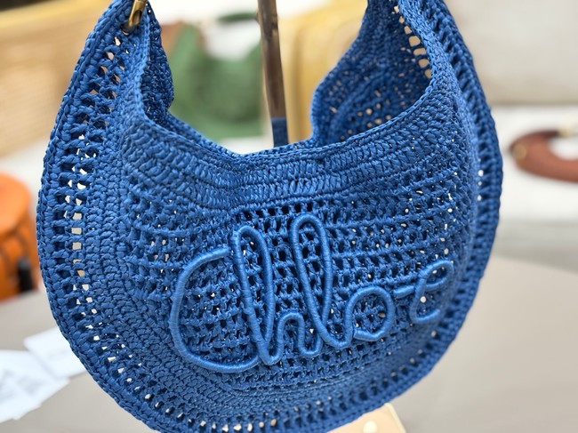 Chloe SUMMER straw and leather tote bag 1668 blue