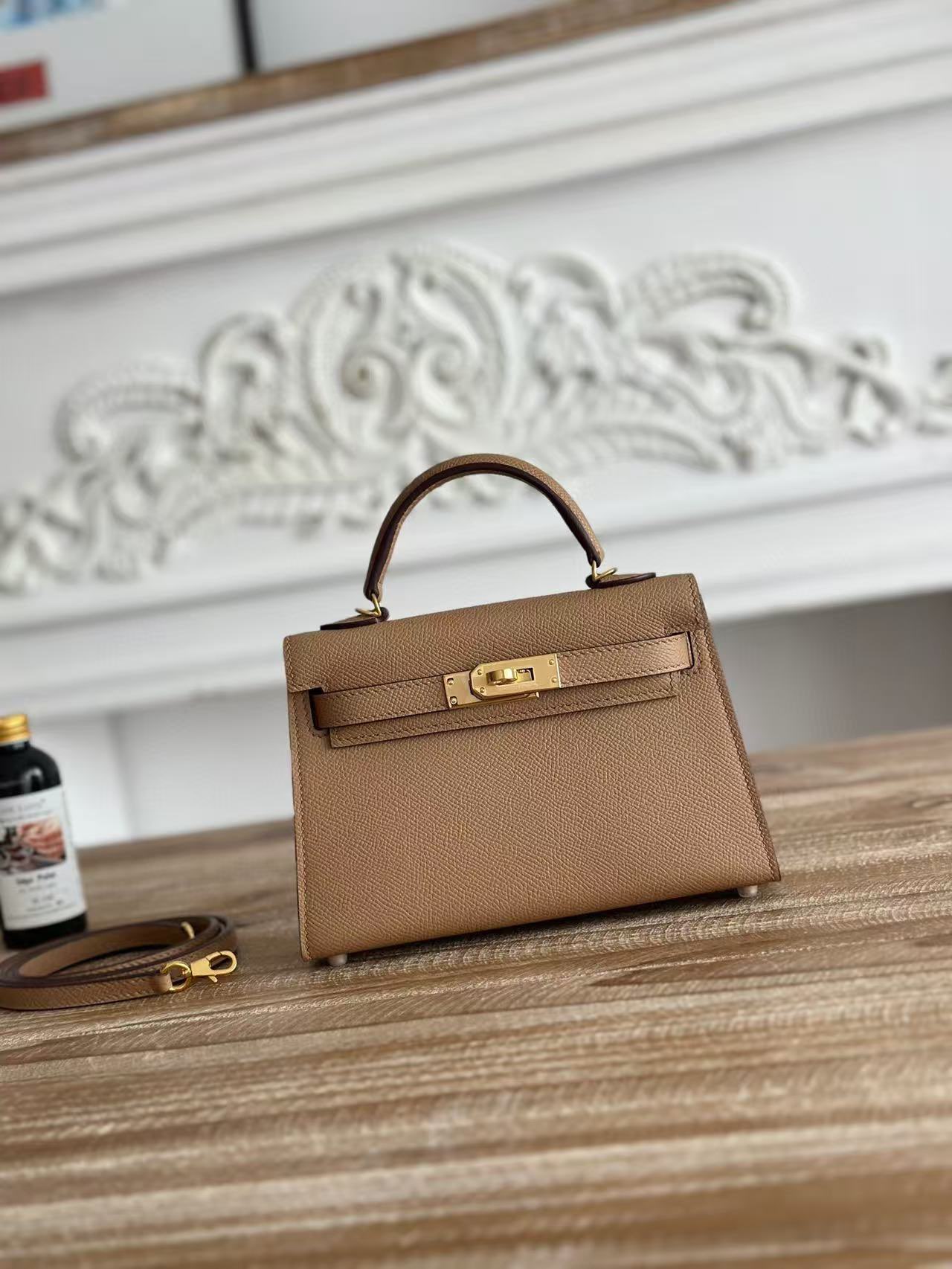 Hermes Kelly 19cm Shoulder Bags Original Epsom Leather KL19 Gray Hermes Kelly 19cm Shoulder Bags Original Epsom Leather KL19 Gray