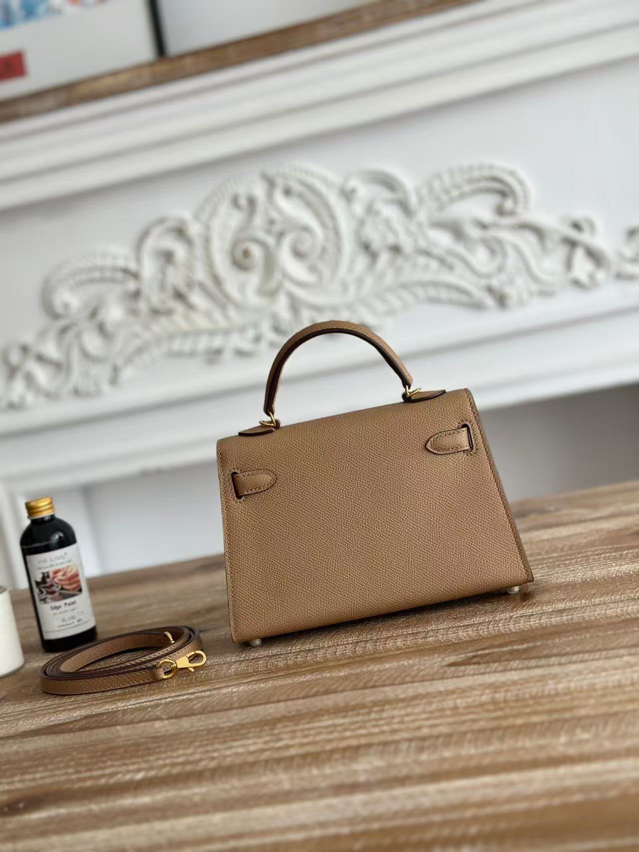 Hermes Kelly 19cm Shoulder Bags Original Epsom Leather KL19 Gray