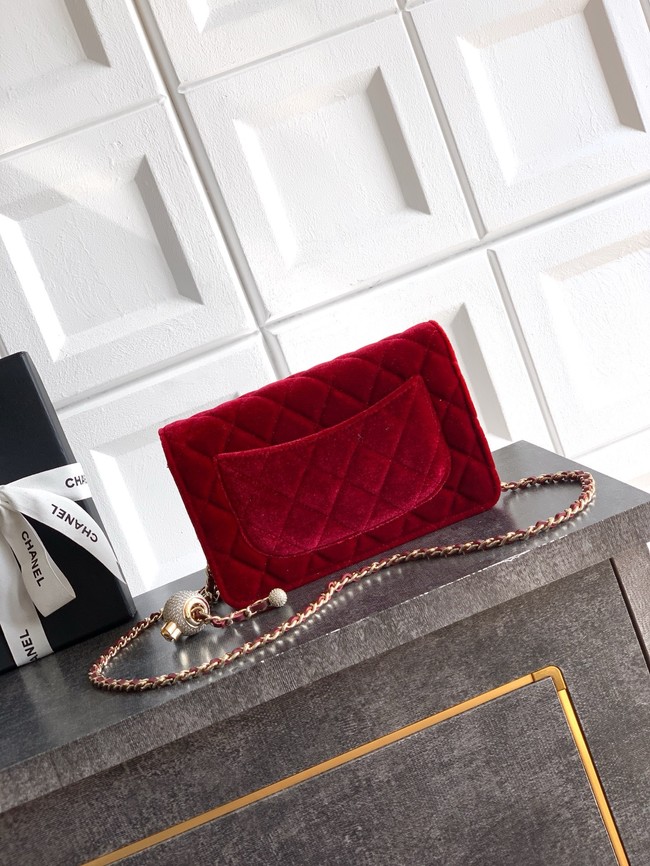Chanel velvet Wallet On Chain AP1450 red