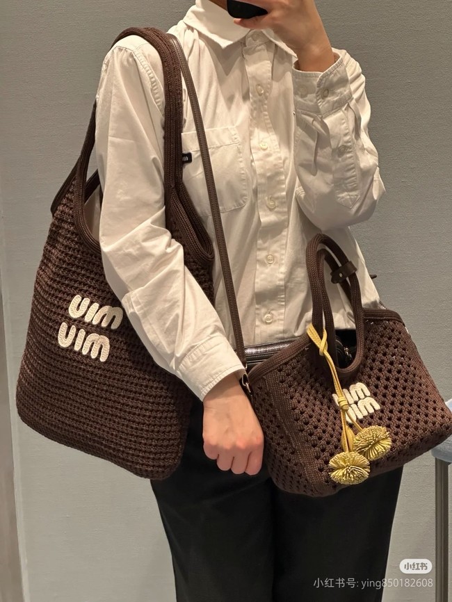 MIUMIU woven tote bag 5GB281 dark brown