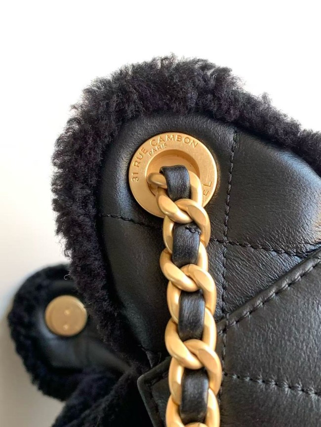 CHANEL 25 Mini Handbag AS5631 Crumpled Shearling Sheepskin black