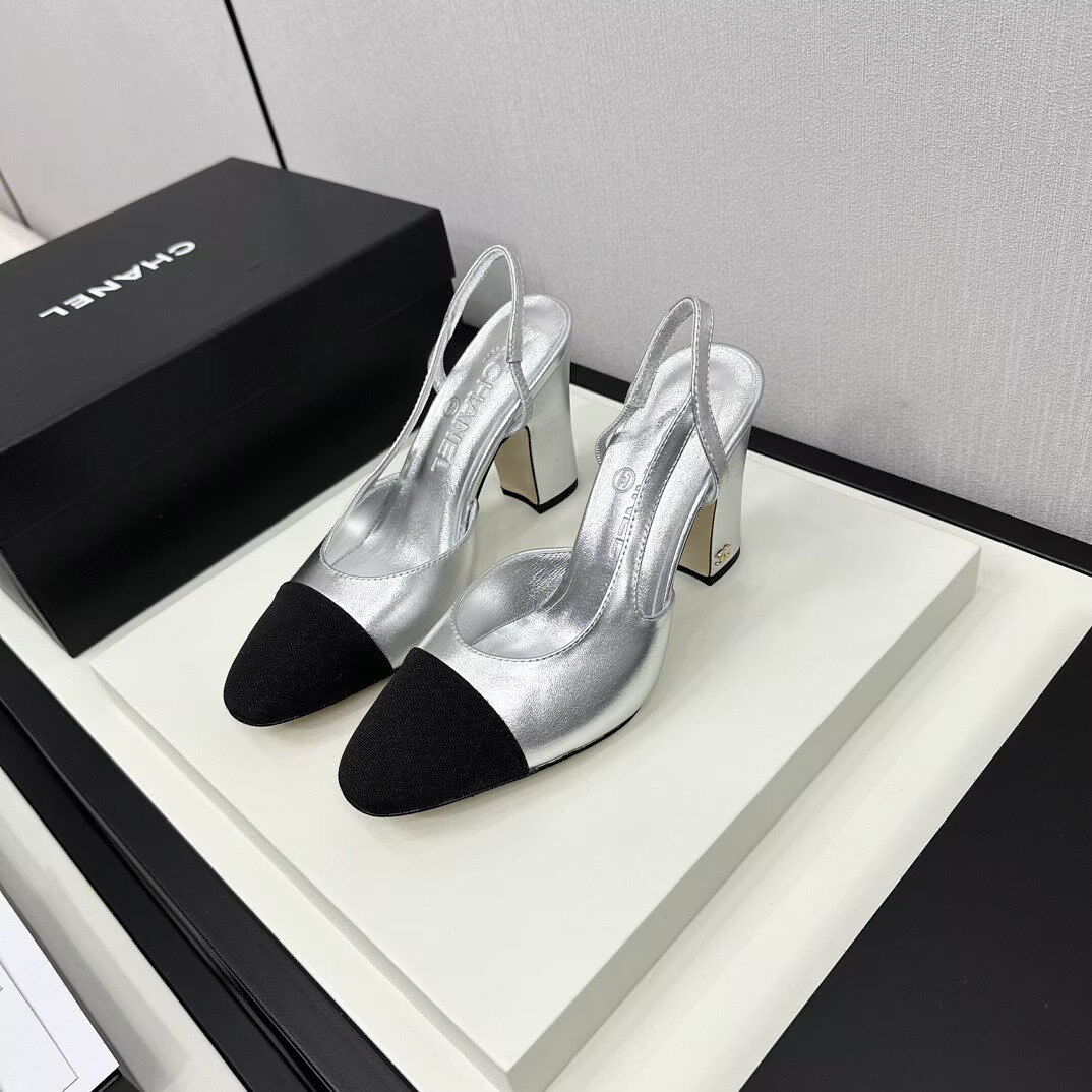 Chanel Sandals Calfskin Shoes 9CM Heels 63012 Silver Chanel Sandals Calfskin Shoes 9CM Heels 63012 Silver